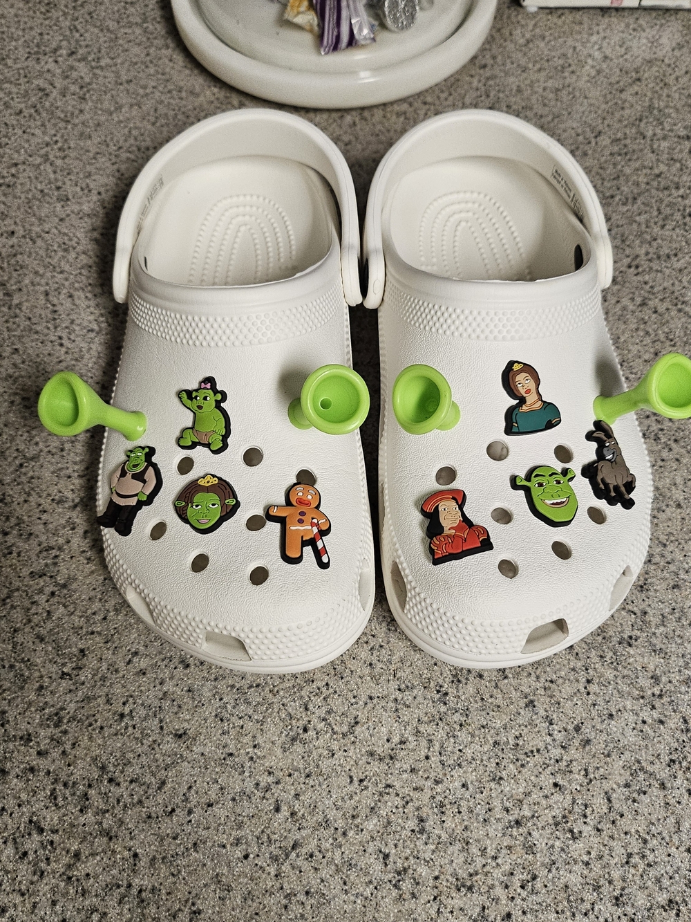 CROCS White Clog Sandals with Green Charms